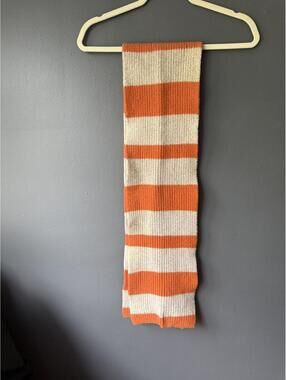 Gap 100% Lambswool Orange and Cream Striped Knit Scarf by GAP